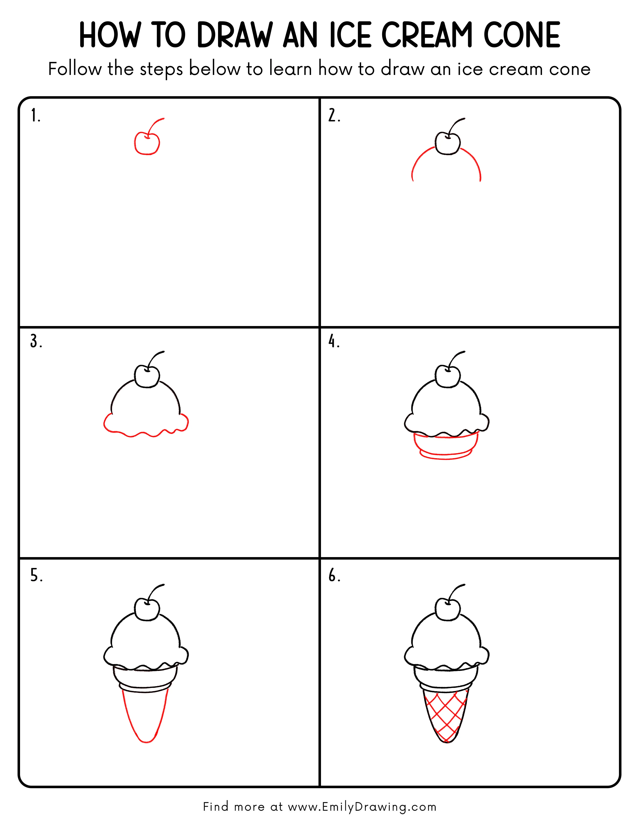 Printable Ice Cream Cone Drawing Guide